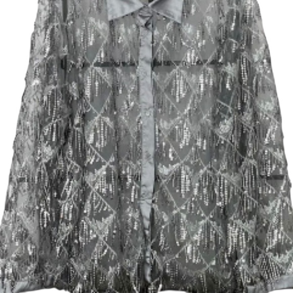 ASHLEY STEWART/Fringed/Metallic-Sequin/Sheer-Mesh Shirt/Size: 14/16 - Picture 13 of 16
